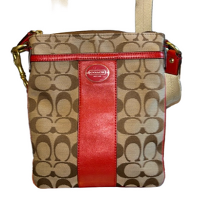 Coach Fabric Crossbody Bag Purse with Red Trim, EUC,7x8.5, NCO